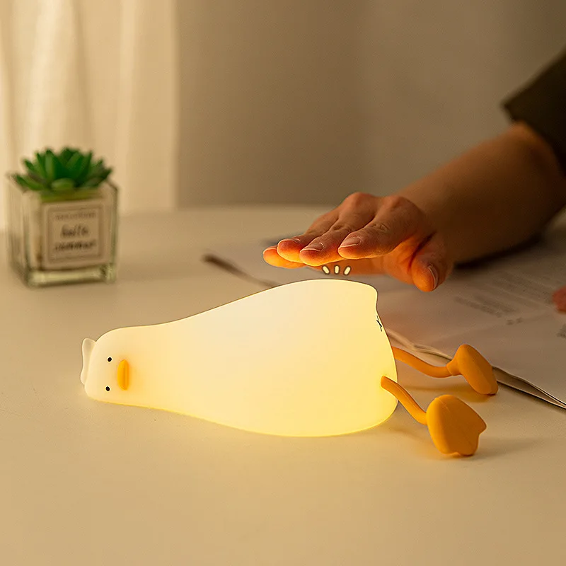 1PC Children Night Light Rechargeable Silicone Squishy Duck Lamp Child Holiday Gift Sleeping Creative Bedroom Desktop Decor Lamp