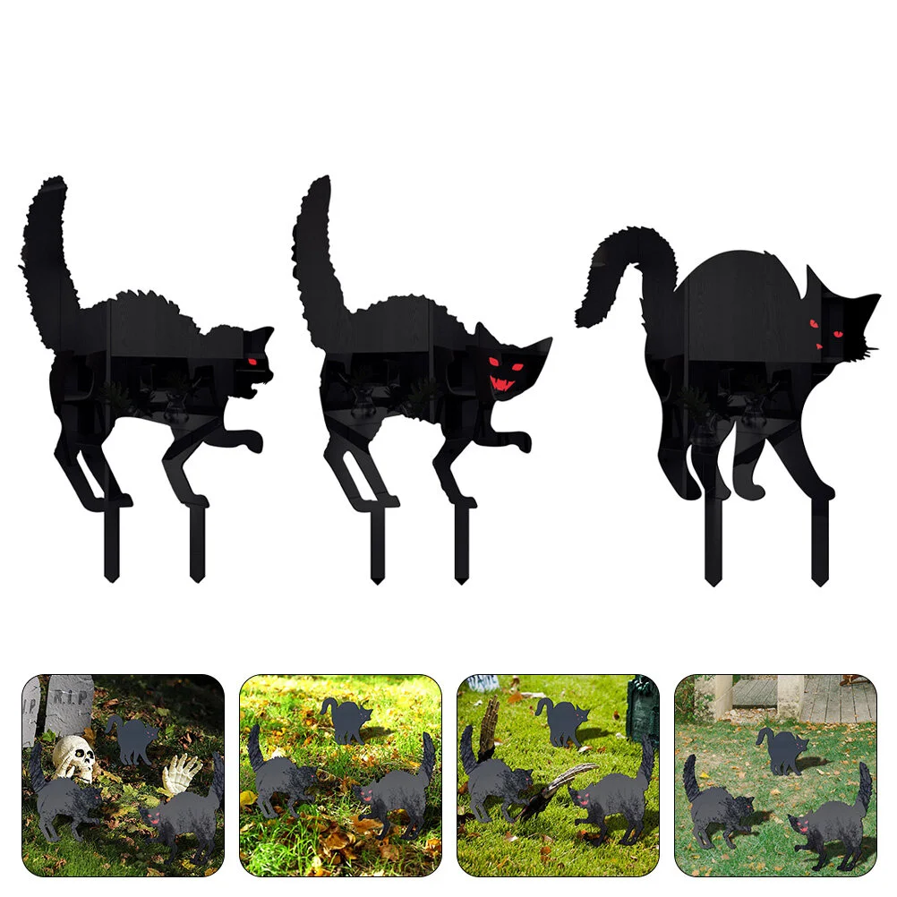 

3 Pcs Design Pile Halloween Cat Stake Decor Acrylic Ornaments Inserted Landscaping Decoration Decorative Halloween Outdoor