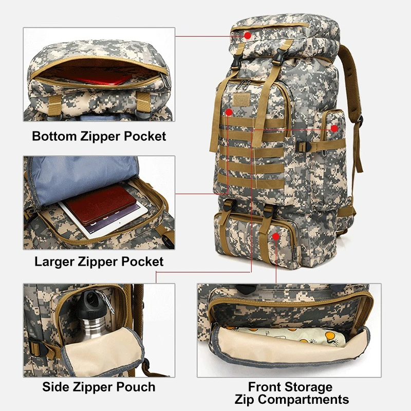 80L Large Capacity Outdoor Military Tactical Backpack Rucksack Camping Hiking Backpack Outdoor Sports Shoulder Bag Unique Design