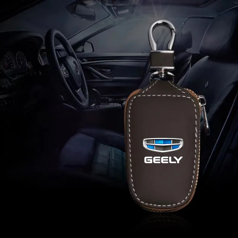 

Leather Car Key Protection Shell Bag Carbon Filber Car Key Case Car Keychain for GEELY Atlas Coolray BO RUI YUE Car Accessories