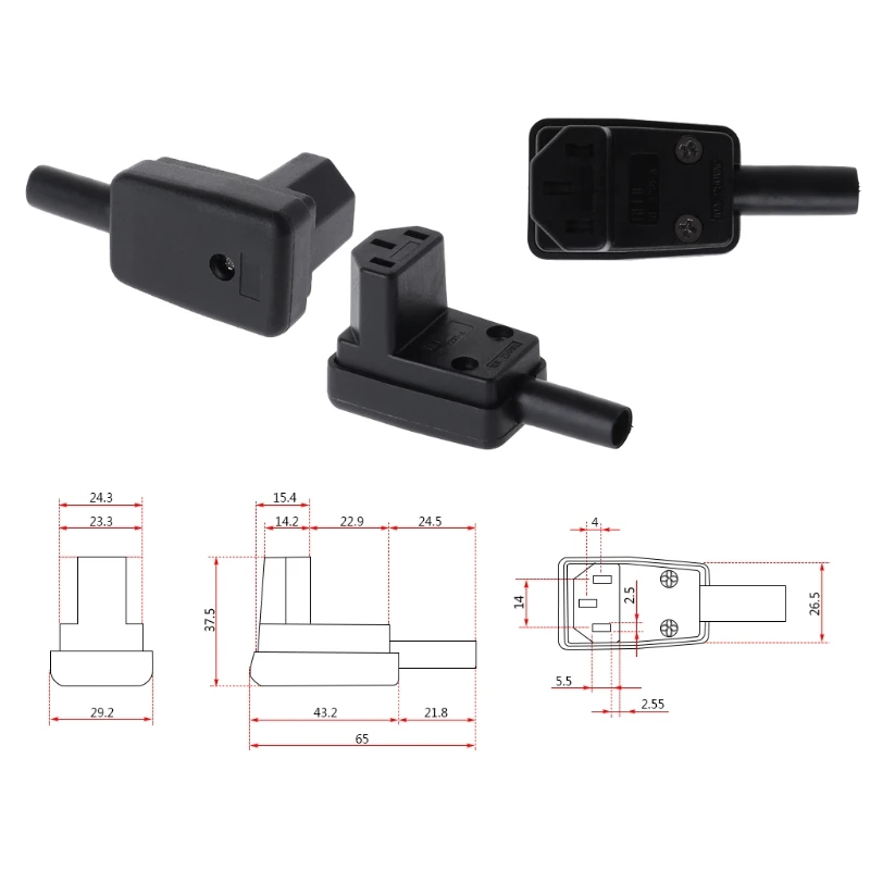 

New C13 Power Plug 90 Degree Angled IEC 320 Female Plug AC 10A / 250V Power Cord Cable Connector for Traveller Home