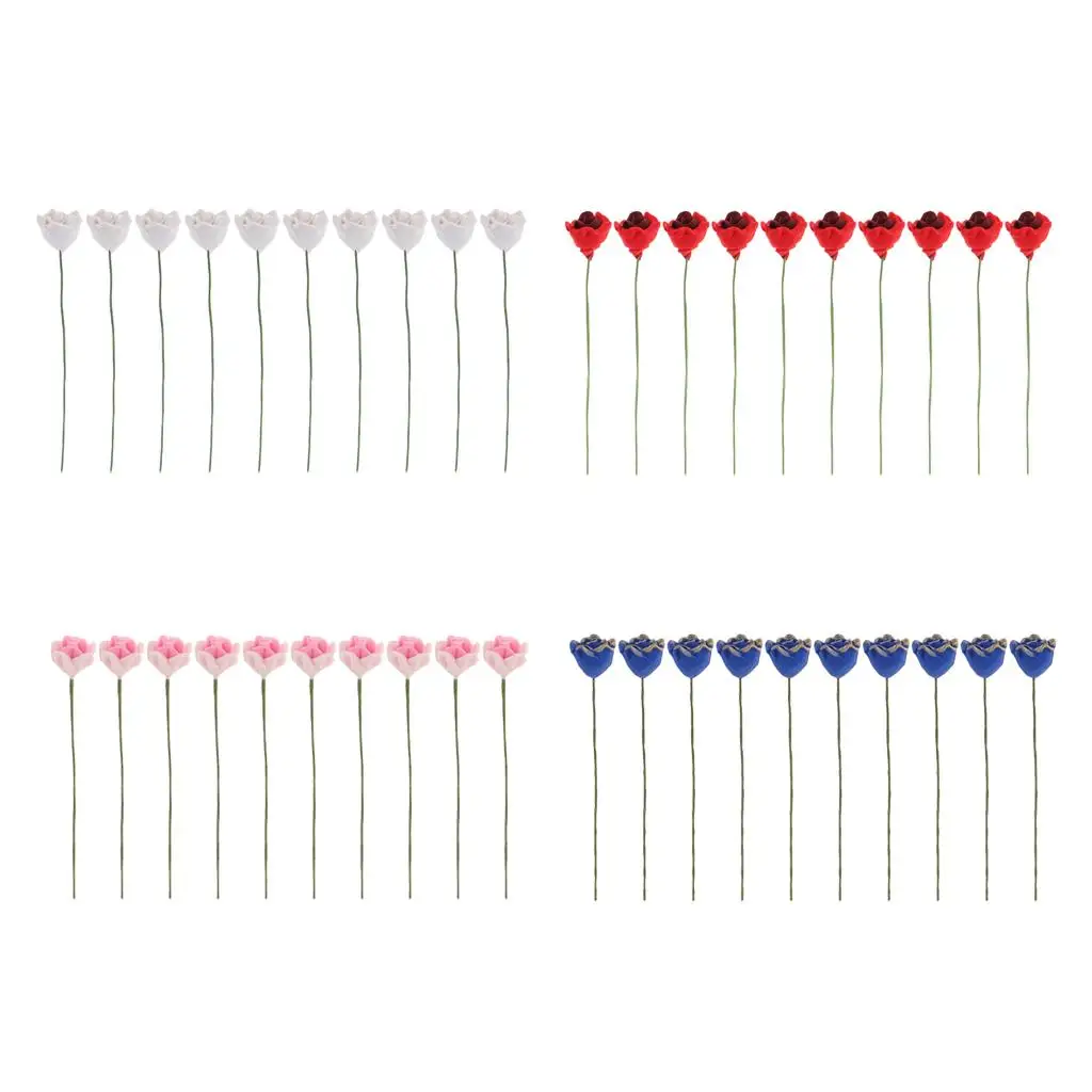 

10pcs 1/12 Dollhouse Miniature Clay Rose Flower Bunch Decor