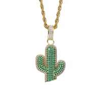 hip hop men s and women s dense bottom solid cactus necklace copper inlaid zircon real gold plating ornament