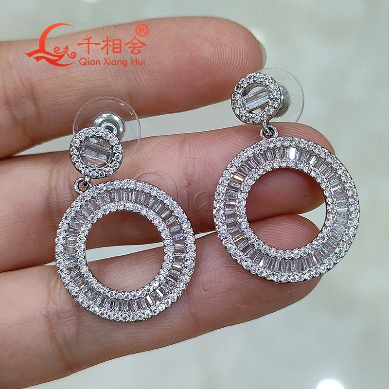 20mm Baguette hollow two circle rings S925 silver earrings ear stud D vvs white moissanite stone Earring  jewelry woman gift