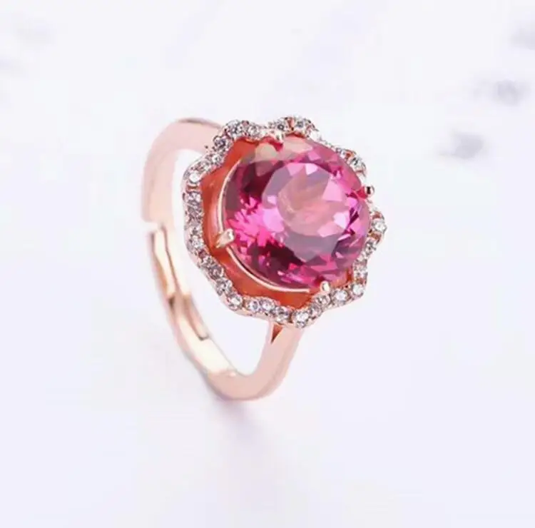 

925 silver natural powder topaz ring crystal full net fire color support for re-examination
