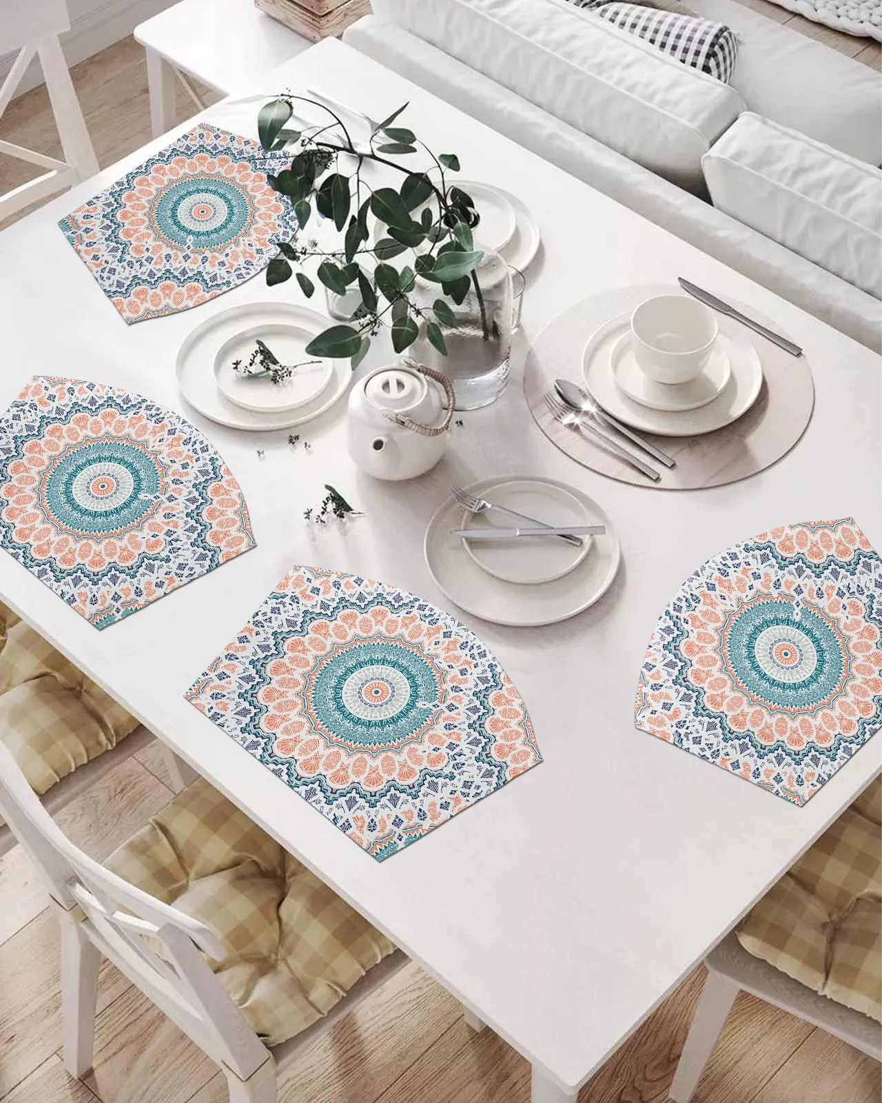 

2/4/6 шт. набор подставок в форме веера, коврики для стола с узором мандалы, подставка под чашу, коврик, Рождественский домашний декор, кухонные...