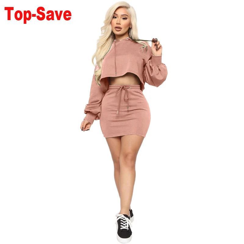 

Fashion Nightclub Mini Dress Sexy Sweat Suits Women Matching Sets Crop Top And Solid Skirt Party Women 2 Piece Set Dropshipping