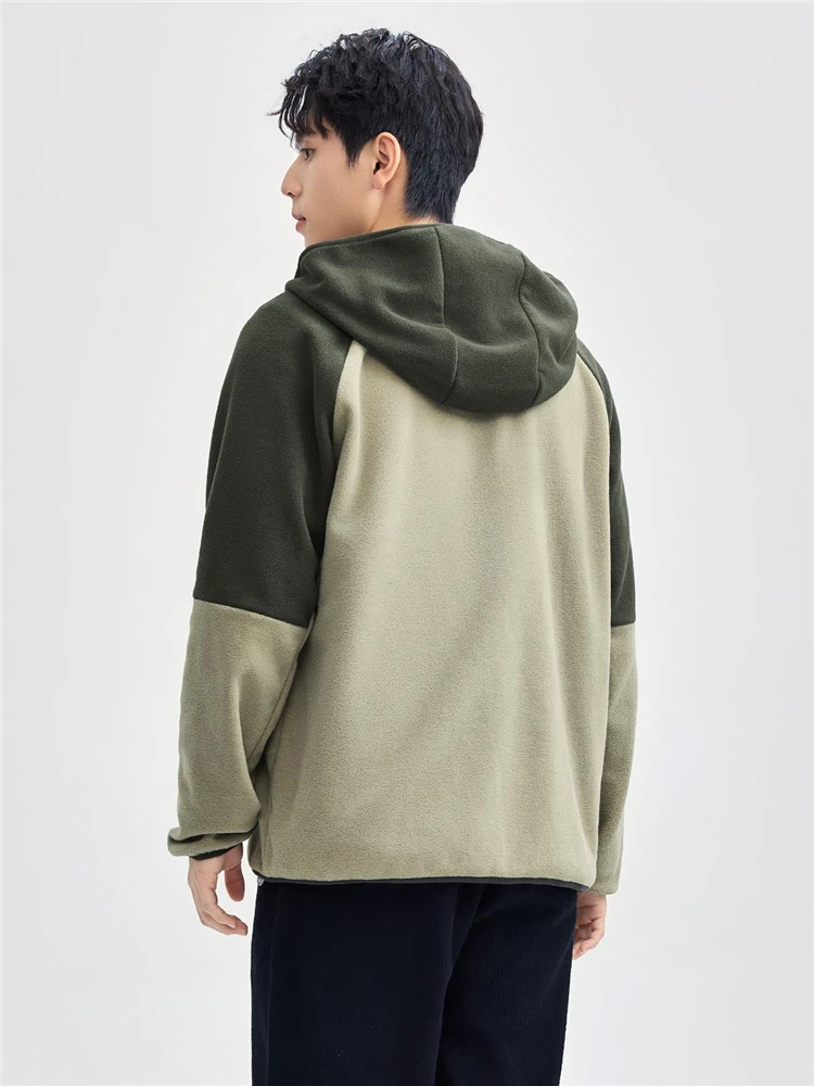 Zodannu флисовое пальто мужская 24-зимняя флисовая куртка в тон с капюшоном рукав