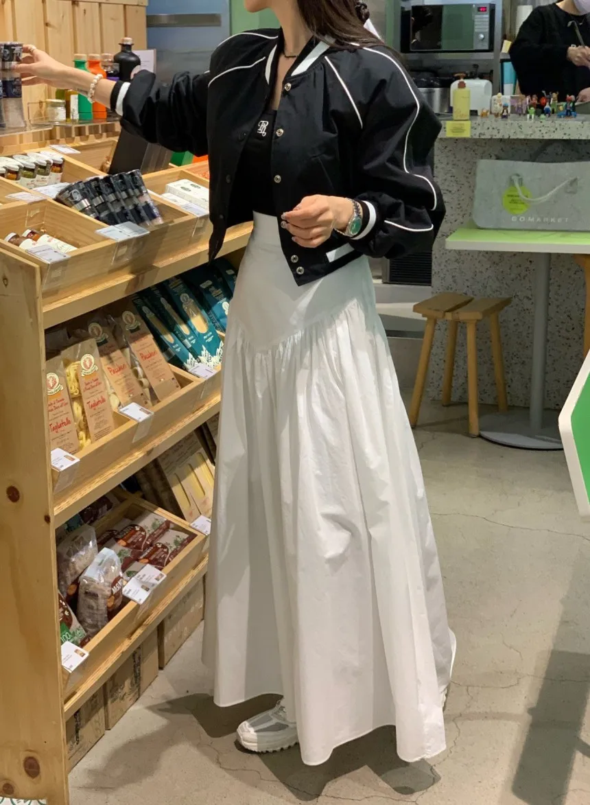 Юбка-трапеция ZHISILAO с завышенной талией женская элегантная длинная белая юбка