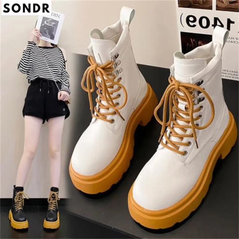 

Женские большие желтые ботинки, новинка 2022, женские ботинки на платформе в британском стиле, винтажные британские походные ботинки