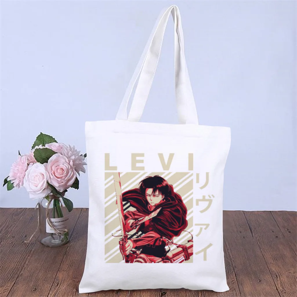 

Levi Ackerman Vintage ArtHandbag Attack On Titan Shoulder Canvas Bags Men Women Pocket Double Print Shopper HandBag Tote Bag