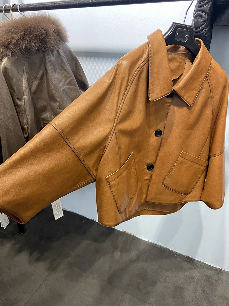 Женская куртка из натуральной овечьей кожи демисезонная Свободная большого