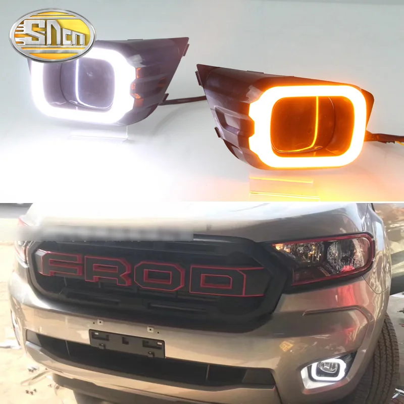 

For Ford Ranger 2018 2019 LED Daytime Running Light Fog Lamp Cover DRL with Yellow Turn Signal Lamp accessories