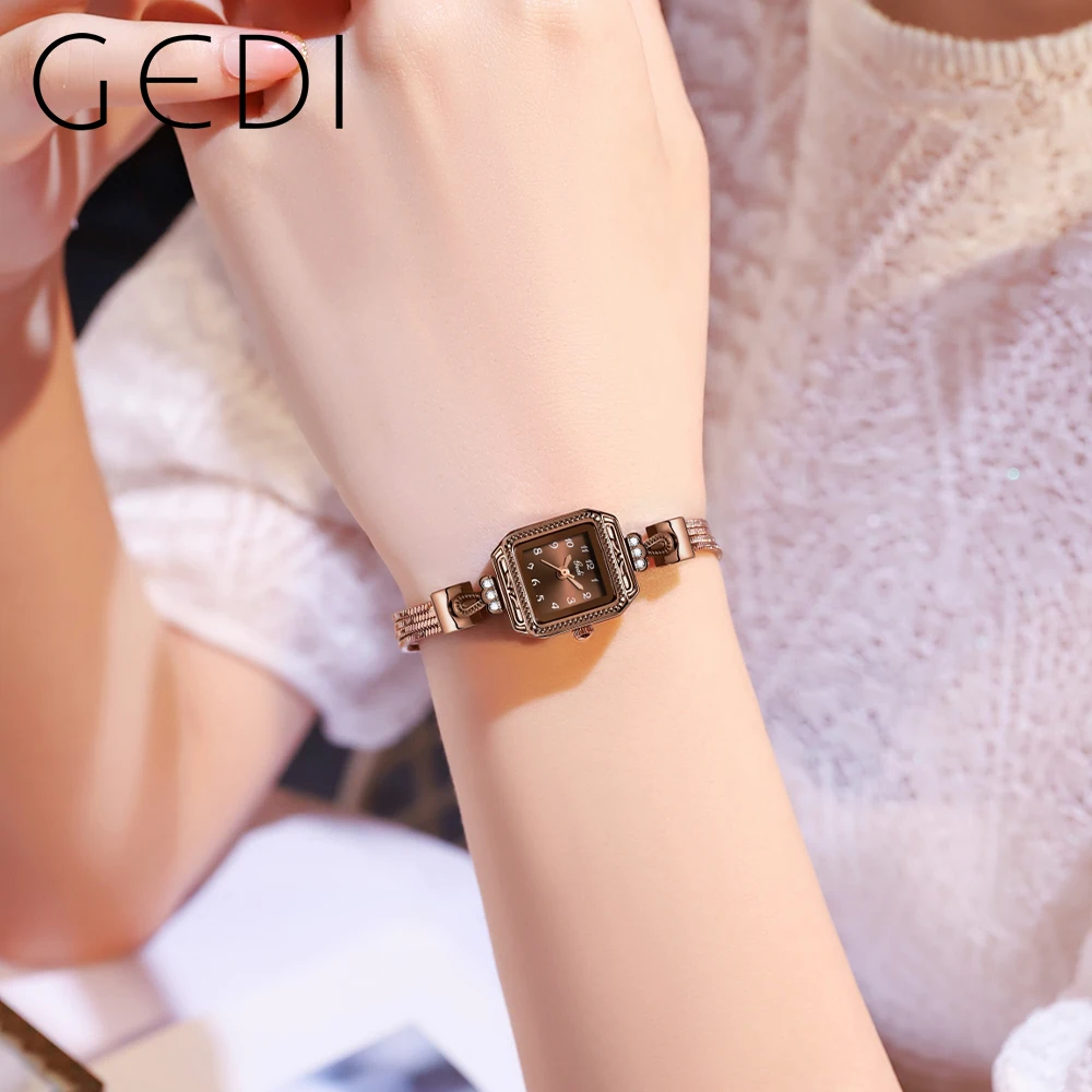 Модный Gedi лучший бренд роскошный ультратонкий золотой квадратный кварцевый