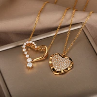 fashion heart pendant necklace for women romantic zircon heart necklace clavicle chain luxury quality stainless steel jewelry