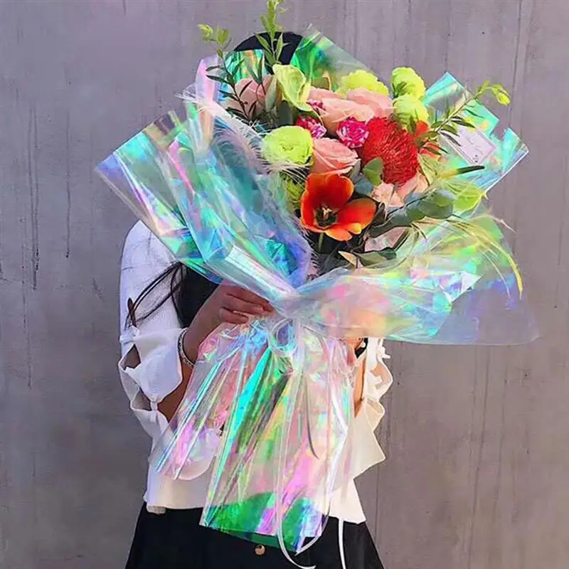 

20PCS Iridescent Film Cellophane Wrapping Packaging Paper Rainbow gradient magic color film for Flower Bouquet Gift Decoration