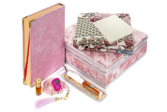IQRAH Mothers Day Gift Special Velvet Lined Coffer Holy Quran Religious Gift Set-Pink