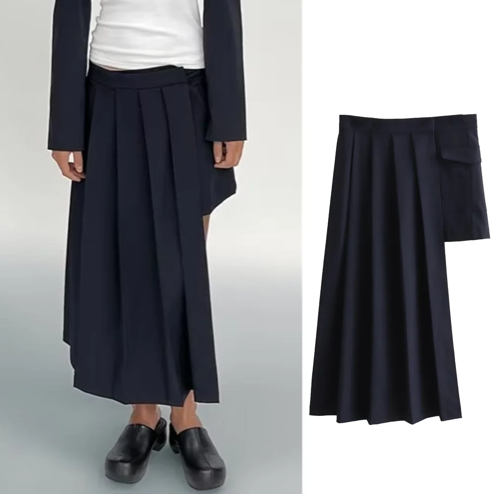 

UNIZERA 2023 осень новая женская одежда в европейском и американском стиле приталенная Асимметричная широкая плиссированная юбка с высокой талией 4432505