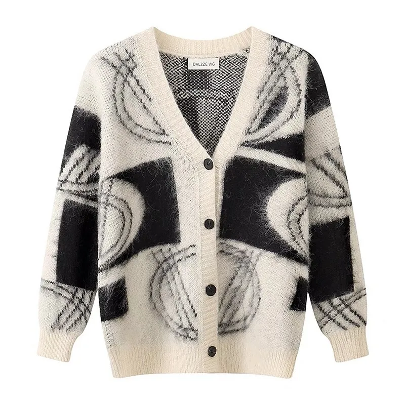 Свободный кардиган для женщин полосатый свитер с V-образным вырезом винтажный