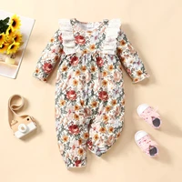 hot selling baby girl romper baby clothes spring fall flower print lace long sleeve baby rompers cotton baby girl clothes 0 18m