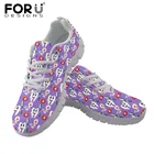 Женские весенние кроссовки на шнуровке FORUDESIGNS, дышащая сетчатая обувь на плоской подошве, милая мультяшная обувь с зубным узором для дам