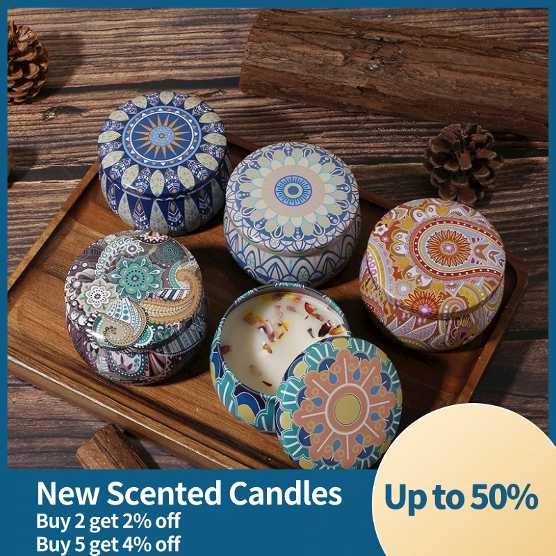 

Scented Candles Vintage Tinplate Flower Fragrance Soy Wax Candle Home Decoration Wedding Handmade Gifts Stress Relief Sleep Aid