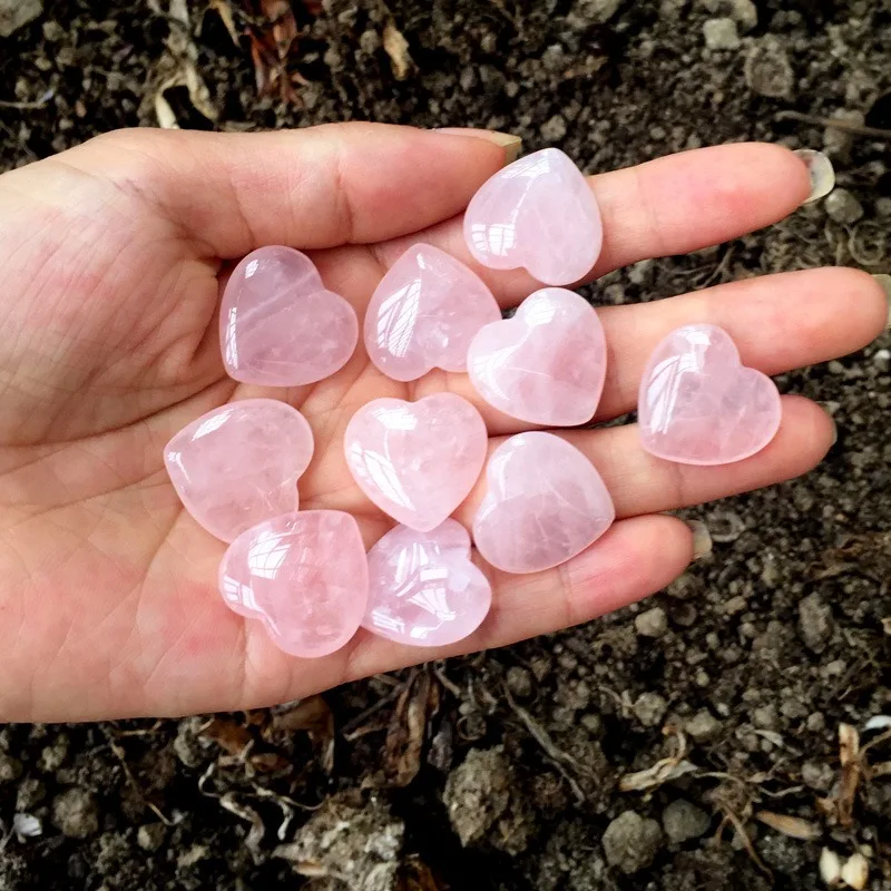 Natural Crystal Stone Love Heart Shape Big Quartz Carving Reiki Healing Rose Decoration Crafts 20mm
