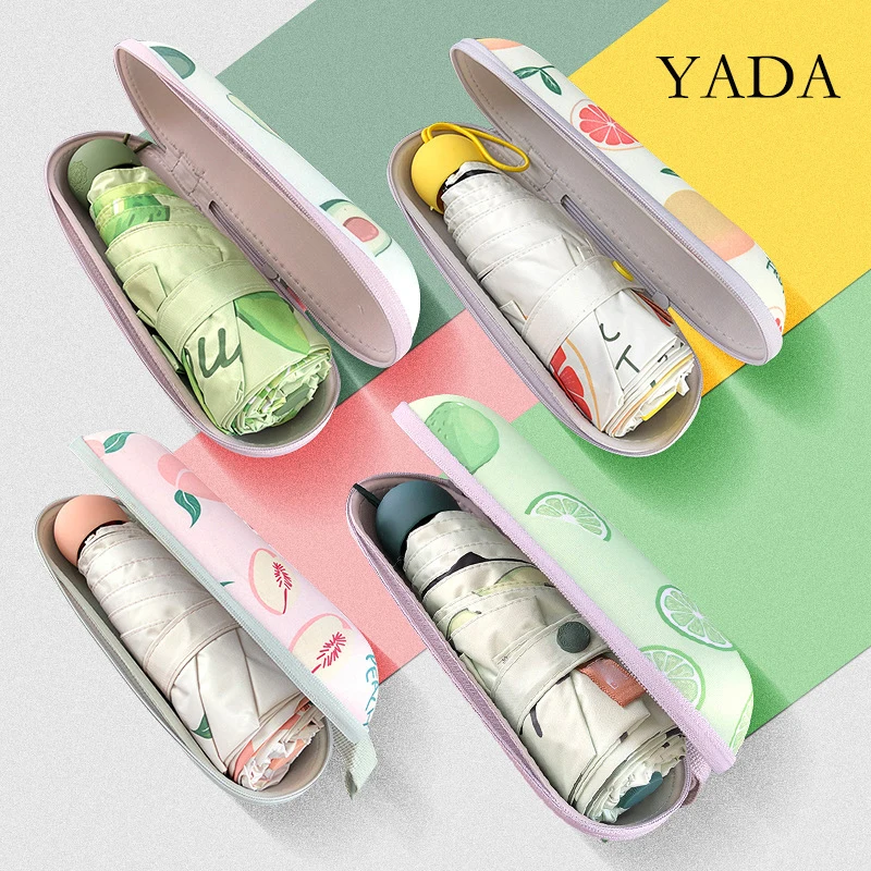 

YADA INS 2020 Fashion Capsule Light Mini Small Umbrella Fruit lemon Five Pocket Folding Umbrella For Women UV Umbrella YD200118