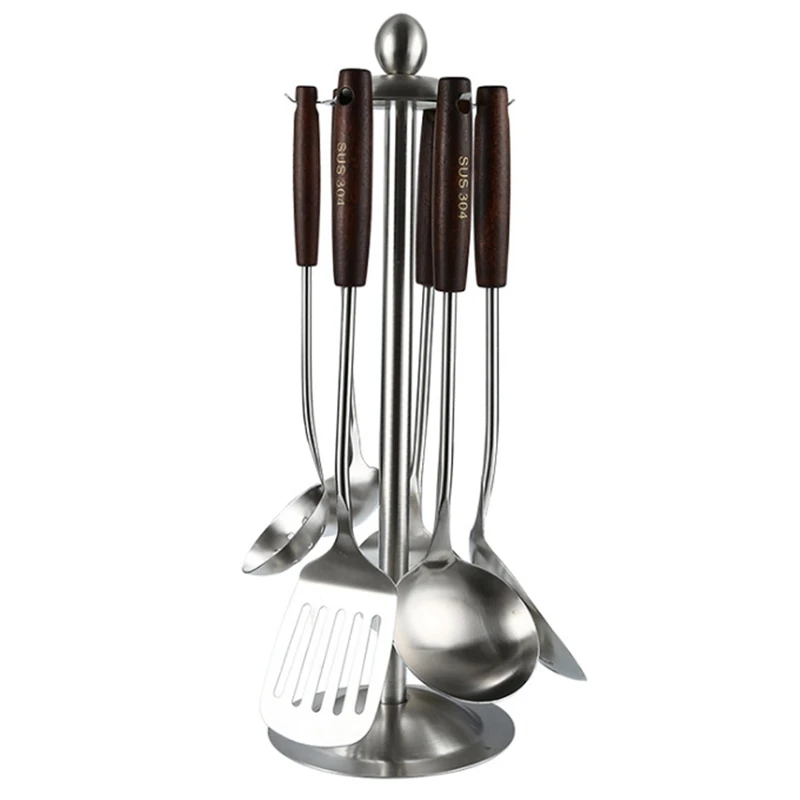 

7 шт., ложка-Дуршлаг Из Нержавеющей Стали с деревянной ручкой