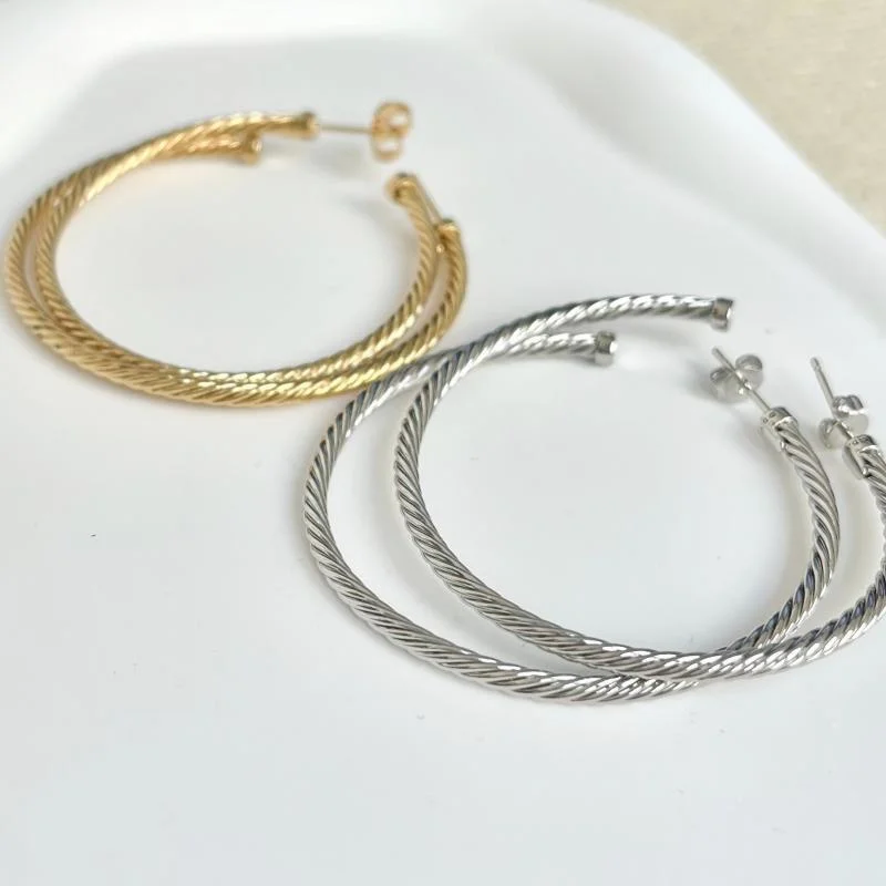 

David Yurman Gold Hook Twisted Wire Buckle Earrings in Sterling Silver with 14K Yellow Plated