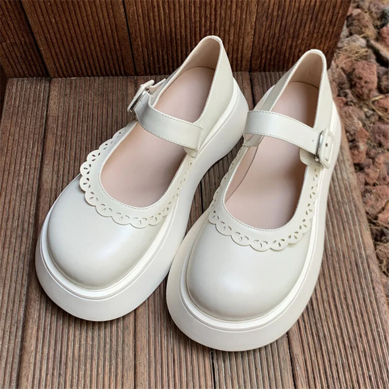 

Туфли женские на высоком каблуке, кожаные дышащие туфли-лодочки с круглым носком, на толстой подошве, в стиле ретро, в британском студенческ...