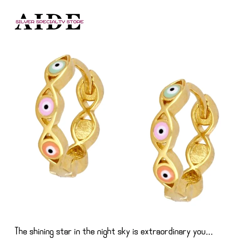 

AIDE S925 Sterling Silver Enamel Devil's Eye Hoop Earrings For Women Huggie Earring Pendientes Girls Jewelry Gifts Brincos Hoops