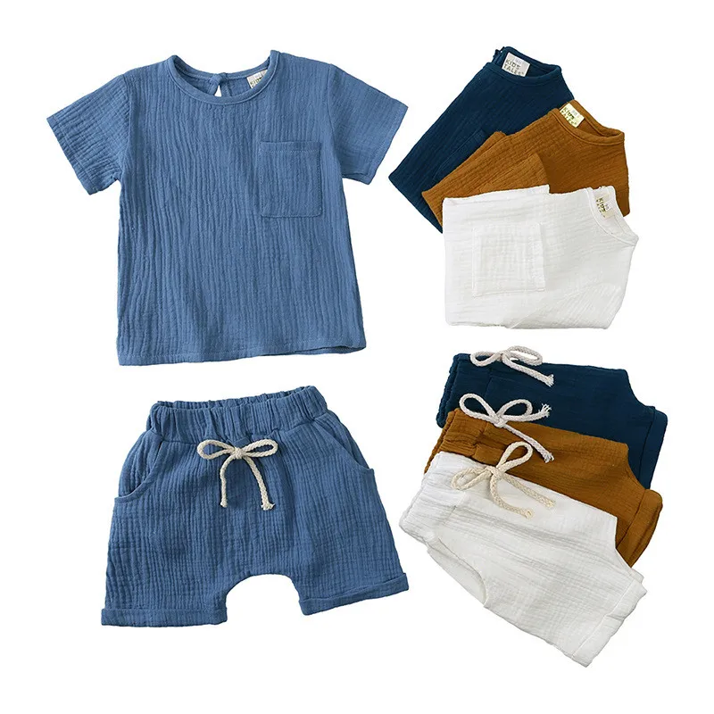 2023 Summer Baby Boy Clothes Set Linen Cotton Breathable Baby Clothing Set T-shirts + Shorts 2Pcs Newborn Baby Sets for 0-3Years