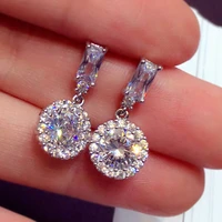 luxury diamond round white aaa zircon earrings for women bridal stud earrings fashion jewelry accessories