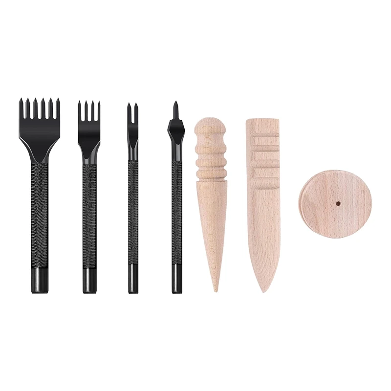 

Leather Hole Punch Tool,Leather Chisel 4 Mm 1/2/4/6 Prong, Leather Craft Kits With 3 Wooden Burnisher For Leather Work