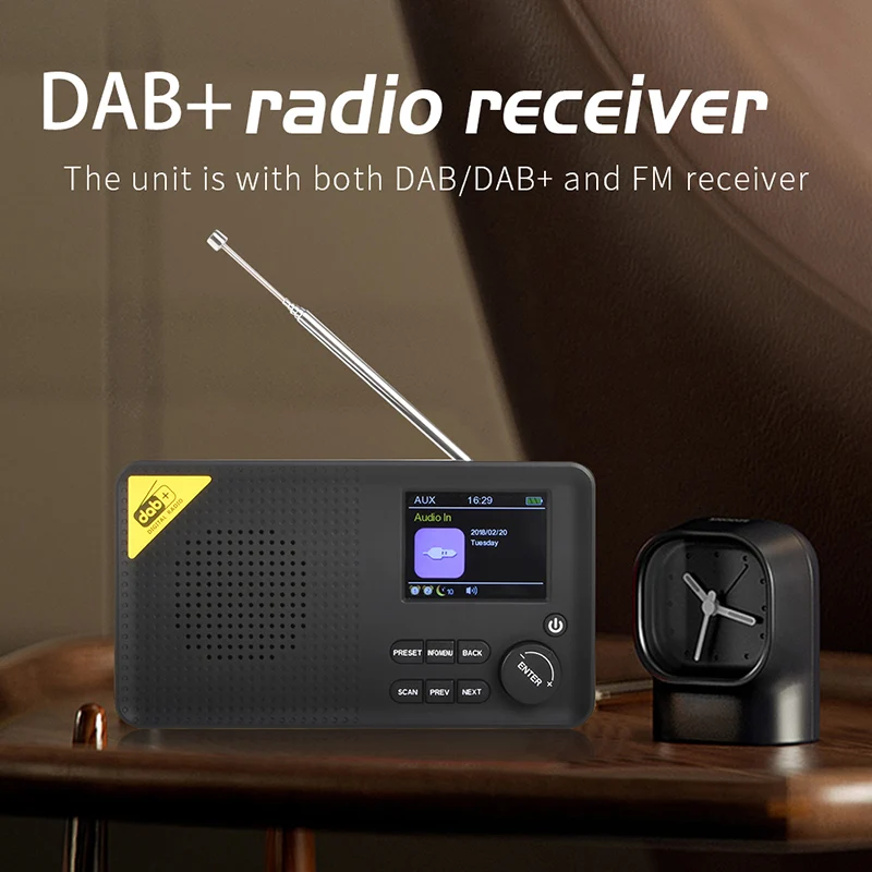 Multifunctional DAB + Digital Radio LCD Clock Alarm Bluetooth-Compatible Rechargeable Portable FM Radio Receiver for Home Office