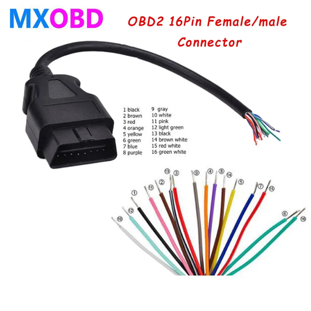 Профессиональный 16-контактный разъем OBD2 с женским/мужским разъемами для открытия кабеля OBD OBDII OBD-ii ODB2 16-контактный адаптер OBD 2 длиной 30 см/60 см