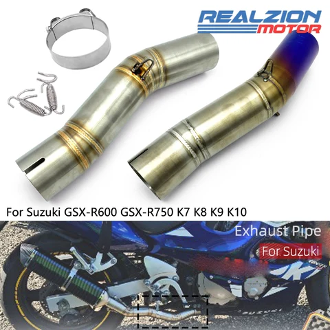 Выхлопная труба REALZION GSXR600 GSXR750 для мотоцикла, слипон, глушитель средней длины, средней длины трубы для Suzuki GSX-R600 K7 K8 K9 K10