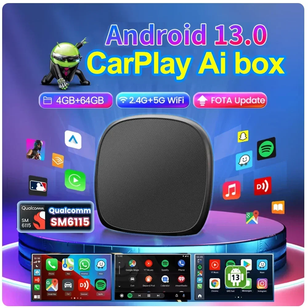 Smart CarPlay Ai Box Android 13 поддержка Netflix YouTube разделенный экран беспроводной Auto и TV
