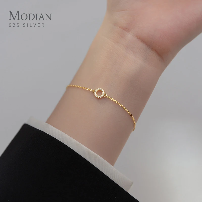 

Modian Minimalist 925 Sterling Silver Simple Fashion Round Clear CZ Bracelet Gold Color Chain Bracelets For Women Fine Jewelry