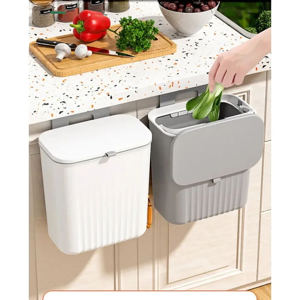 

Wall Mounted Kitchen Trash Can Hanging Trash Bin Cabinet Door Bathroom Trash Can With Counter Bins Dustbin Lid Garbage Bin