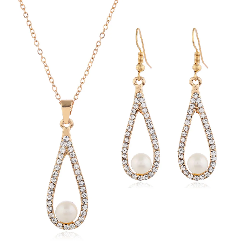 

Delysia King Crystal Water Drop Pearl Necklace Ladies Boutique Jewelry Wedding Earring Set Gift