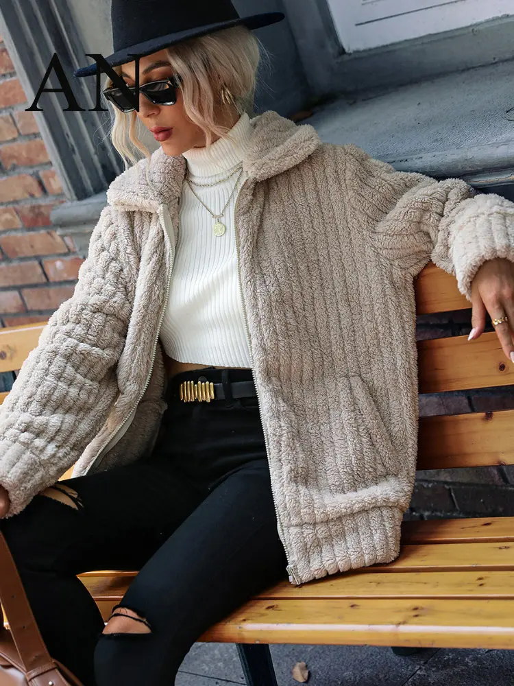 

Ladies Lapel Pit Zipper Long Sleeve Solid Color Long Double-sided Plush Coat Winter Coat Natural Fur Coat Women Jacket Women
