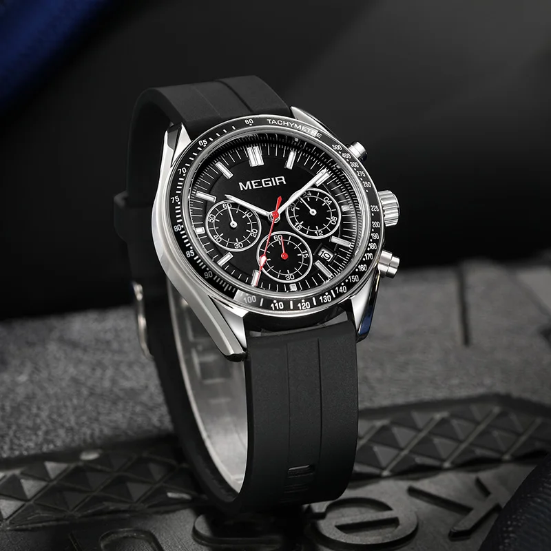 

MEGIR Watches For Men Top Brand Luxury Chronograph Luminous Quartz Watch Fashion Business Waterproof Silicon Strap Wristwatch