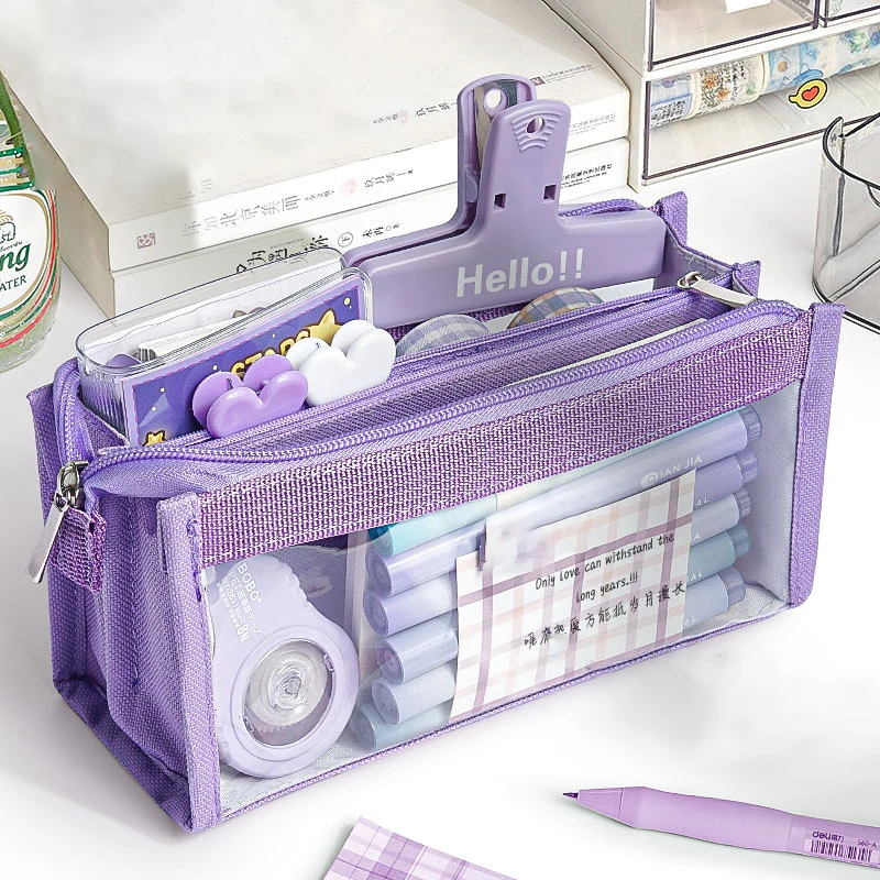 

Transparent 6 Layers Pencil Case Large Capacity Zipper Pencil Bag Kawaii Storage Pouch for School Kids Gifts Office Supplies