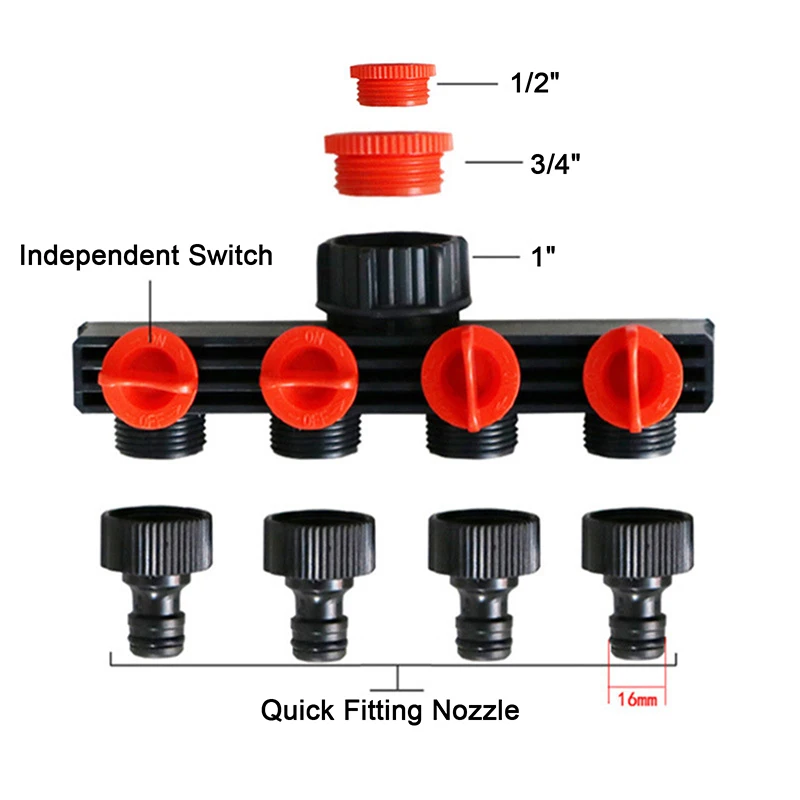 Дешево Инструменты для полива сада, 4-ходовой сплиттер для шланга, капельный коллектор, фитинги, набор соединителей для труб, адаптер для крана с бы...