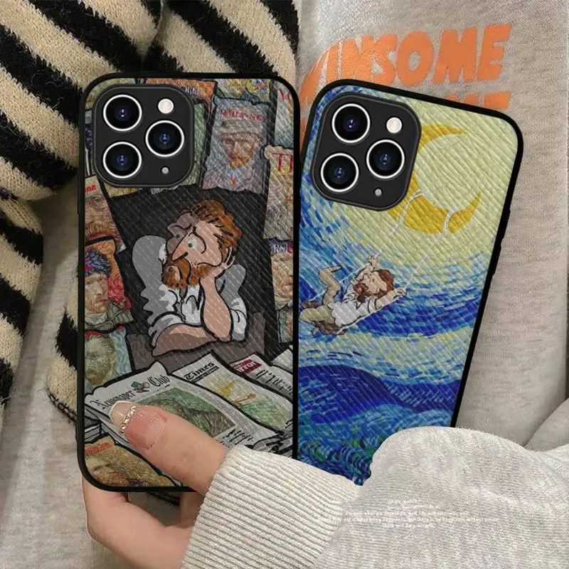 

Cartoon van gogh Phone Case Hard Leather Case for iPhone 11 12 13 Mini Pro Max 8 7 Plus SE 2020 X XR XS Coque