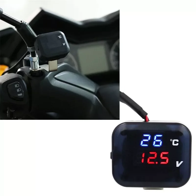 

Digital Mini Voltmeter Thermometer USB Charger 3 in 1 Display for Motorcycle Scooter Exterior Display Panel D7YA