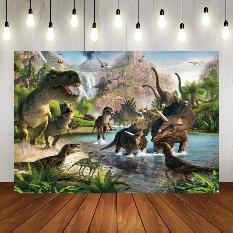 

Dinosaur Tropical Jungle World Photography Backdrop Happy Birthday Party Background Banner Decoration Baby Shower