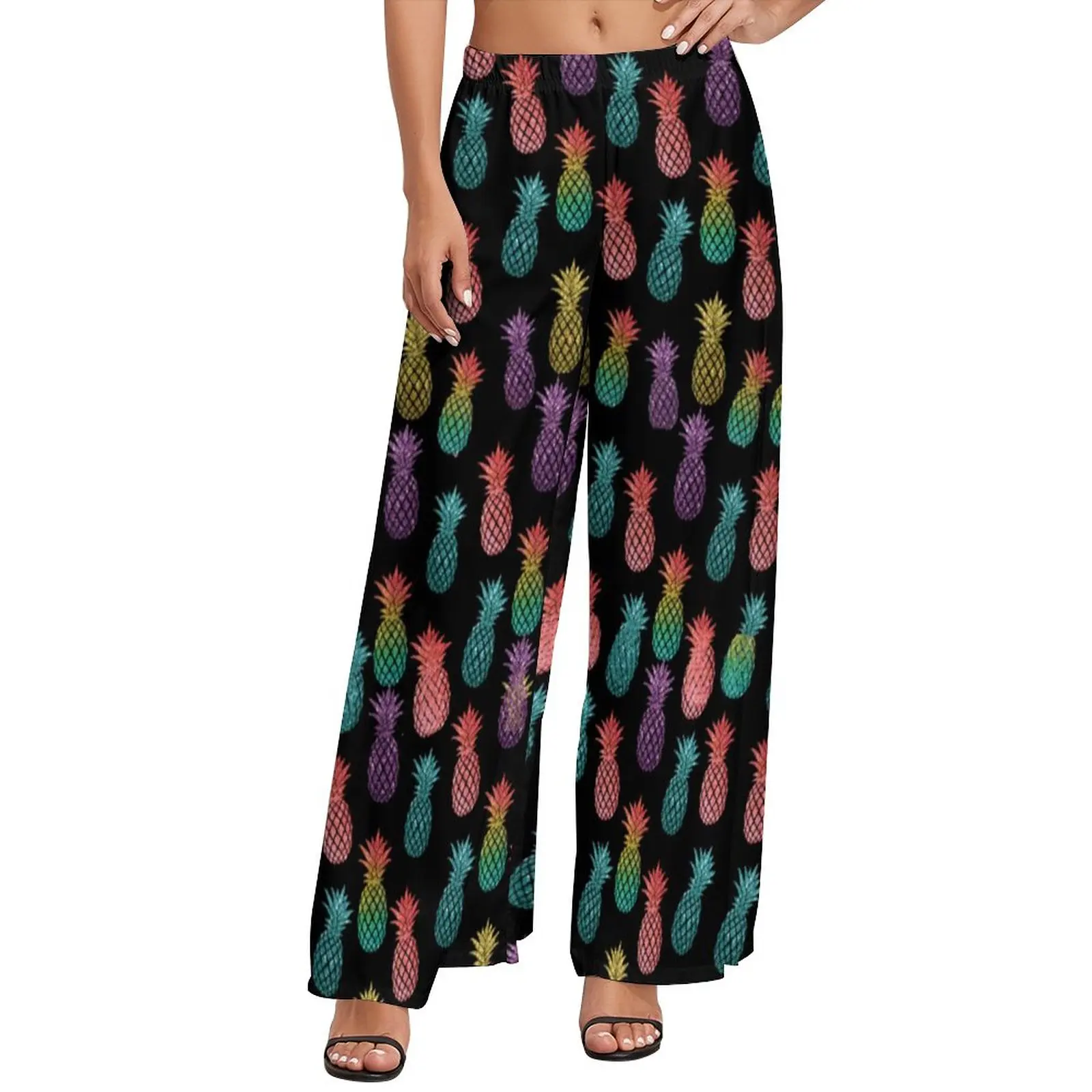 

Colorful Pineapple Pants Female Cute Fruit Print Street Wear Trousers Elastic Waist Trendy Wide Leg Pants Birthday Present